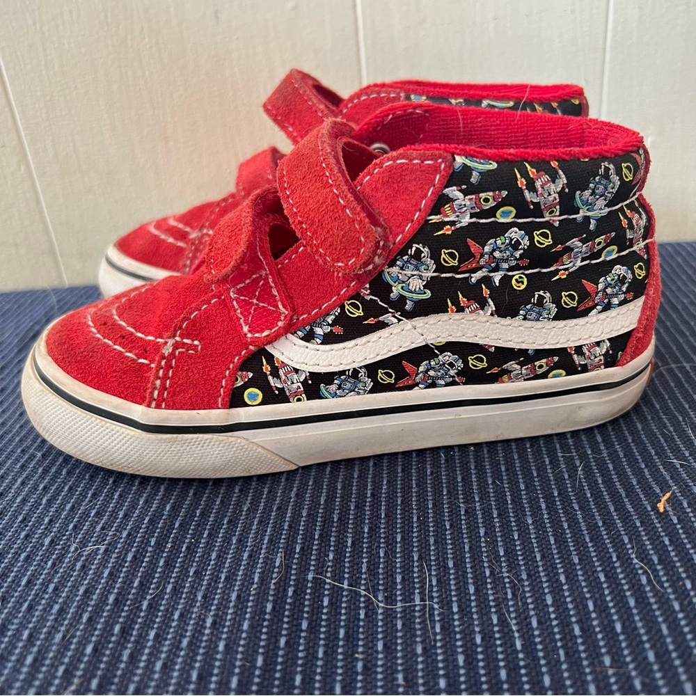 Vans Red and Black Sneakers with Outerspace Astronaut print Mid Velcro
